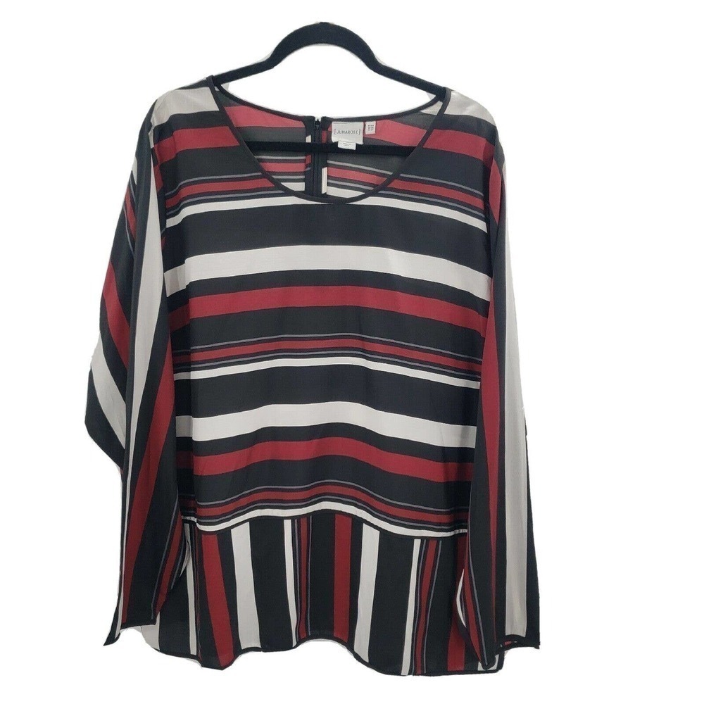 Junarose striped blouse womens plus size 24 red black white long sleeve Top